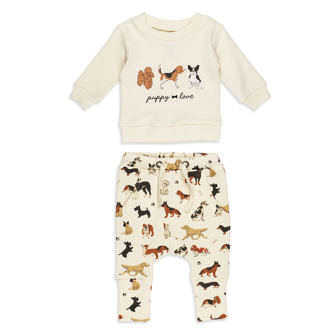 Organic Sweatshirt & Jogger Set in Puppy Love.