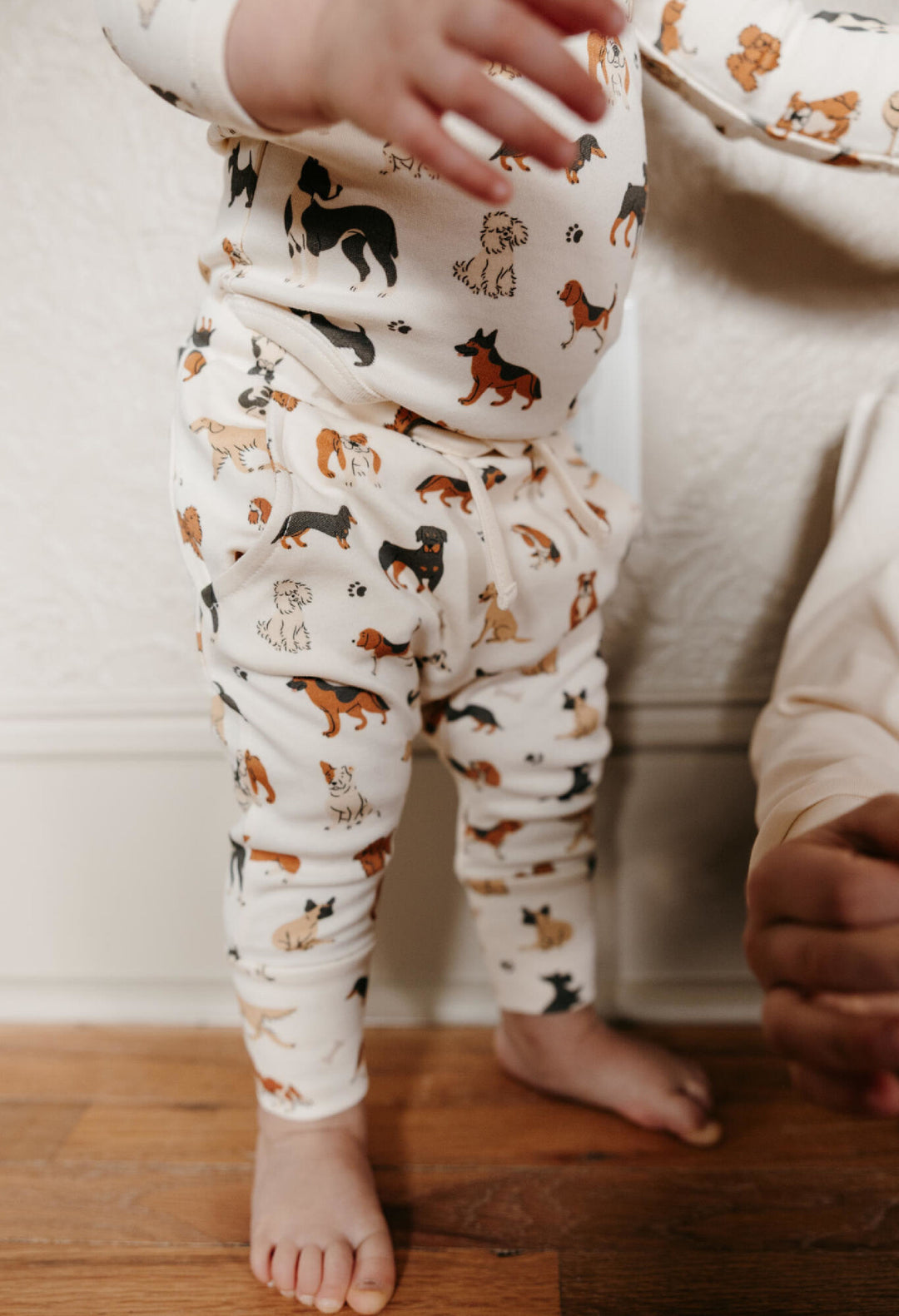 Child wearing Organic Sweatshirt & Jogger Set in Puppy Love.