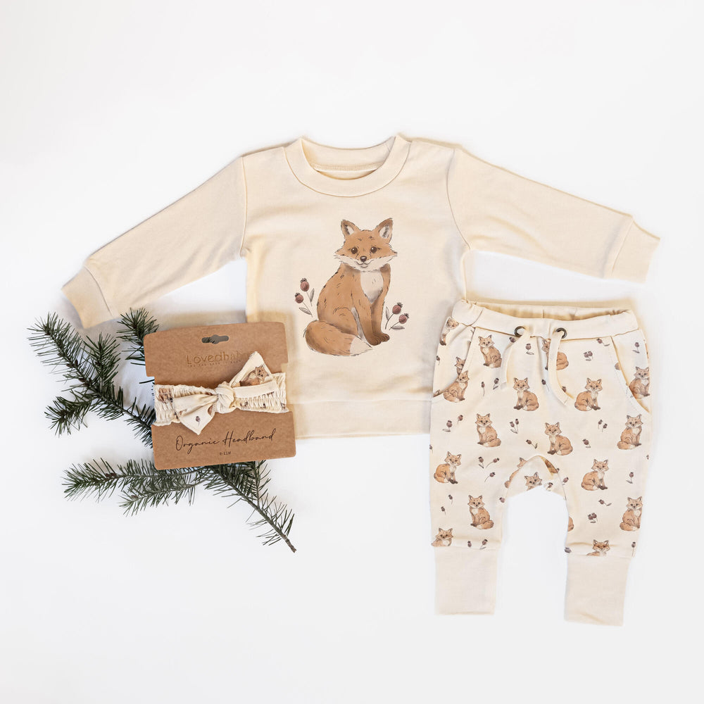 Child wearing Organic Sweatshirt & Jogger Set in Red Fox.