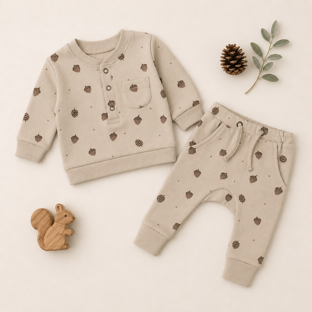 Organic Henley Sweatshirt & Jogger Set in Little Acorn
