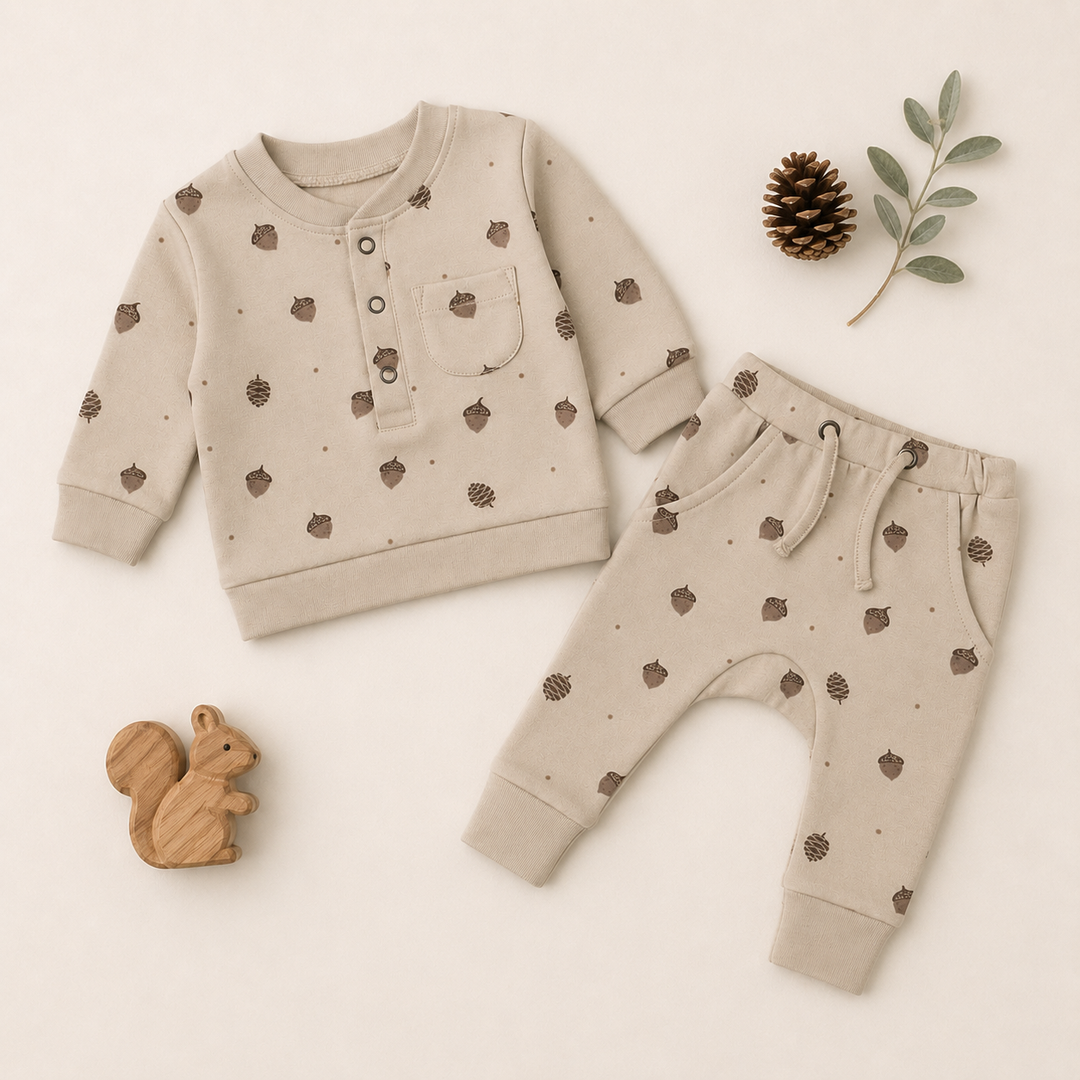 Organic Henley Sweatshirt & Jogger Set in Little Acorn