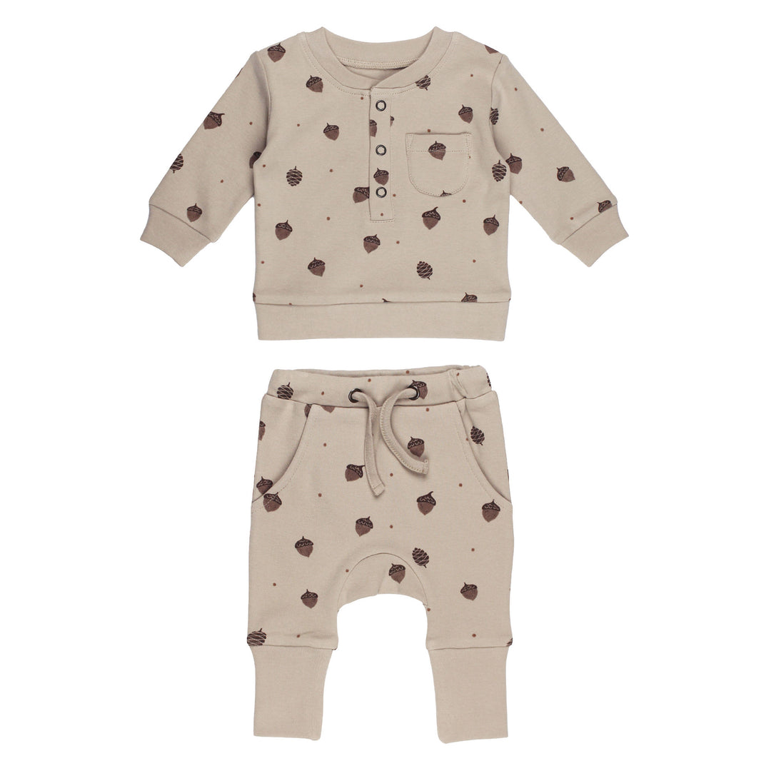 Organic Henley Sweatshirt & Jogger Set in Little Acorn.