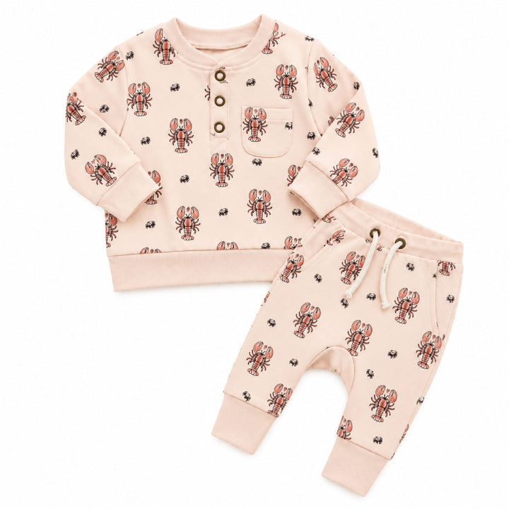 Organic Henley Sweatshirt & Jogger Set in Lobster.
