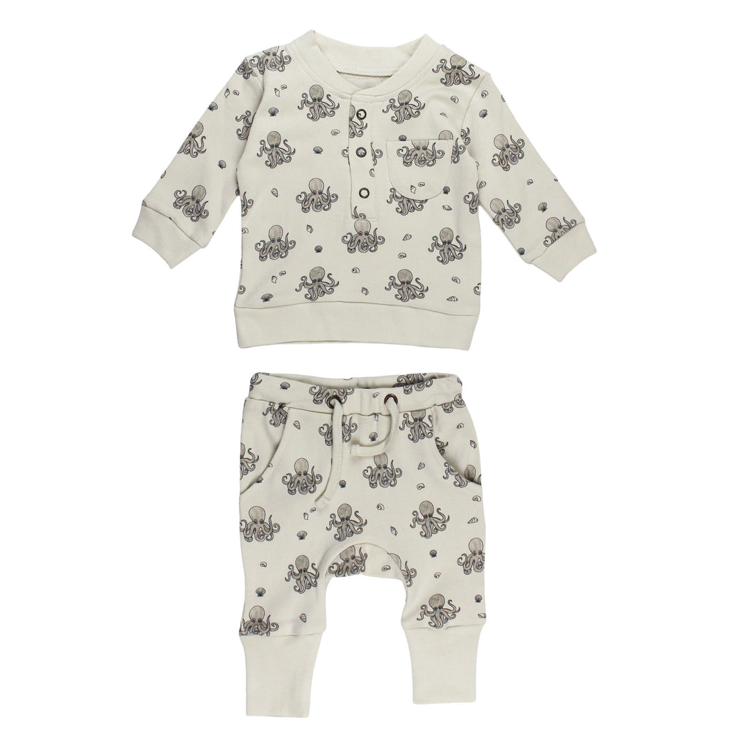 Organic Henley Sweatshirt & Jogger Set in Octopus.
