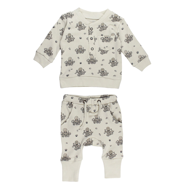 Organic Henley Sweatshirt & Jogger Set in Octopus.