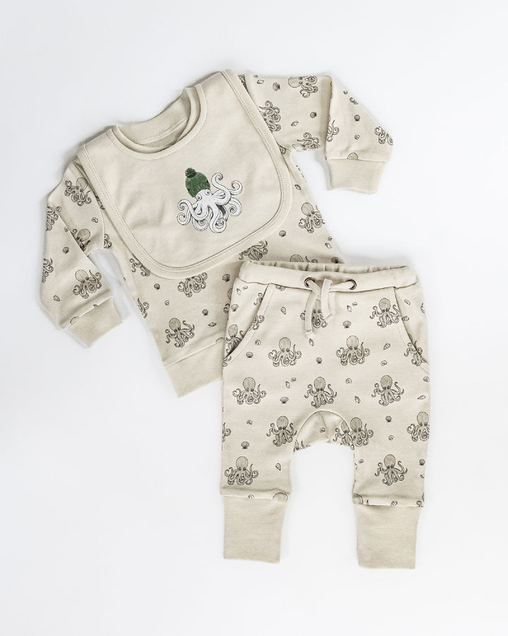 Child wearing Organic Henley Sweatshirt & Jogger Set in Octopus.