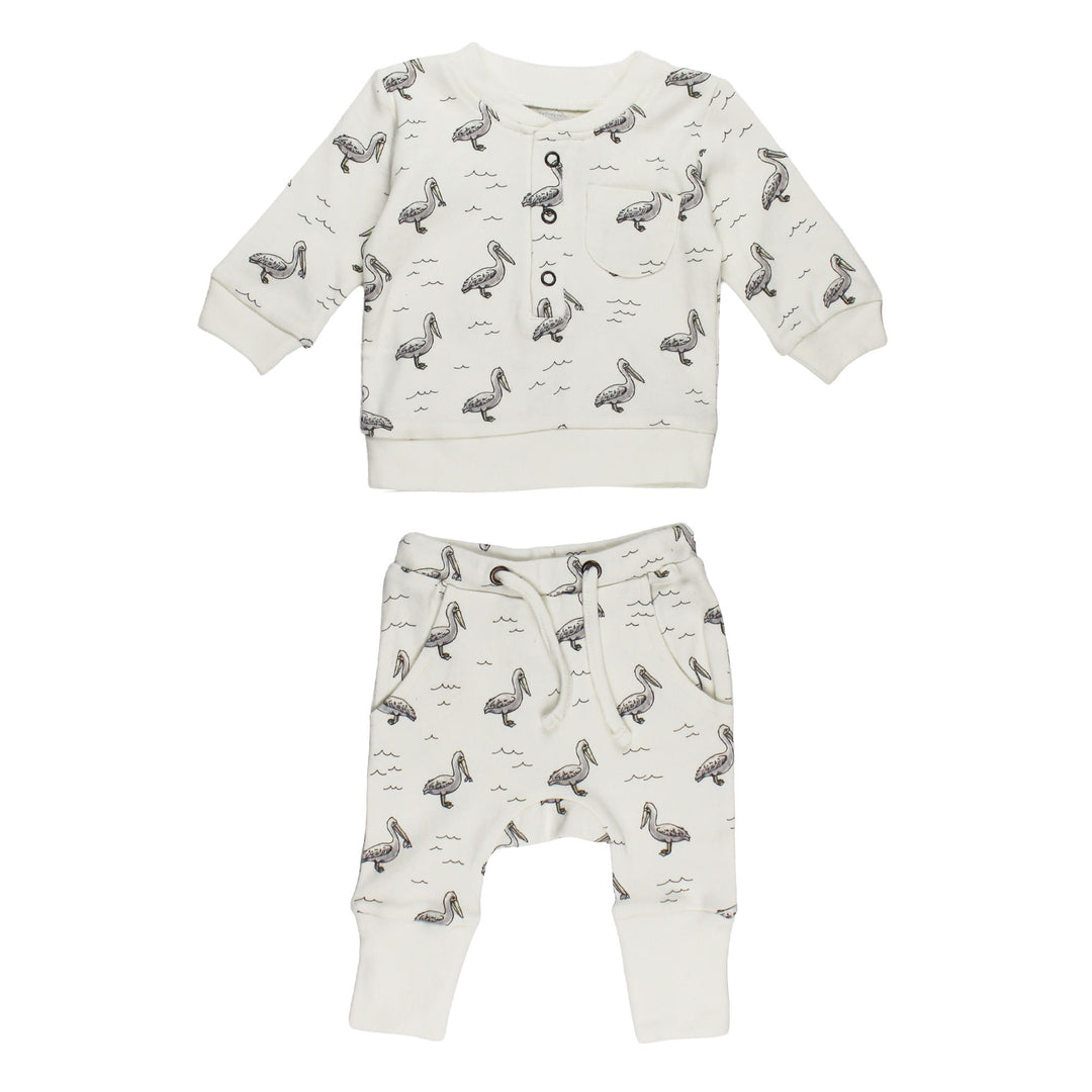 Organic Henley Sweatshirt & Jogger Set in Pelican.