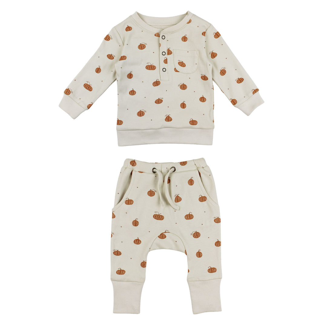 Organic Henley Sweatshirt & Jogger Set in Pumpkin Spice.