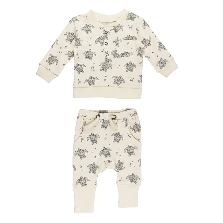 Organic Henley Sweatshirt & Jogger Set in Sea Turtles.
