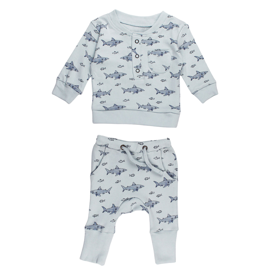 Organic Henley Sweatshirt & Jogger Set in Sharks.