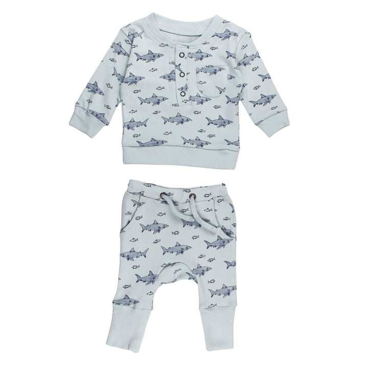 Organic Henley Sweatshirt & Jogger Set in Sharks.