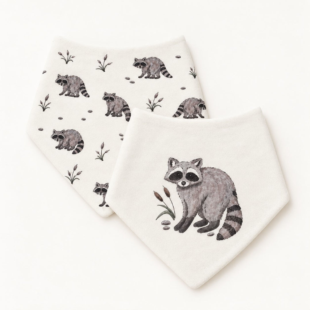 Organic Bandana Bib, 2-Pack in Raccoon.