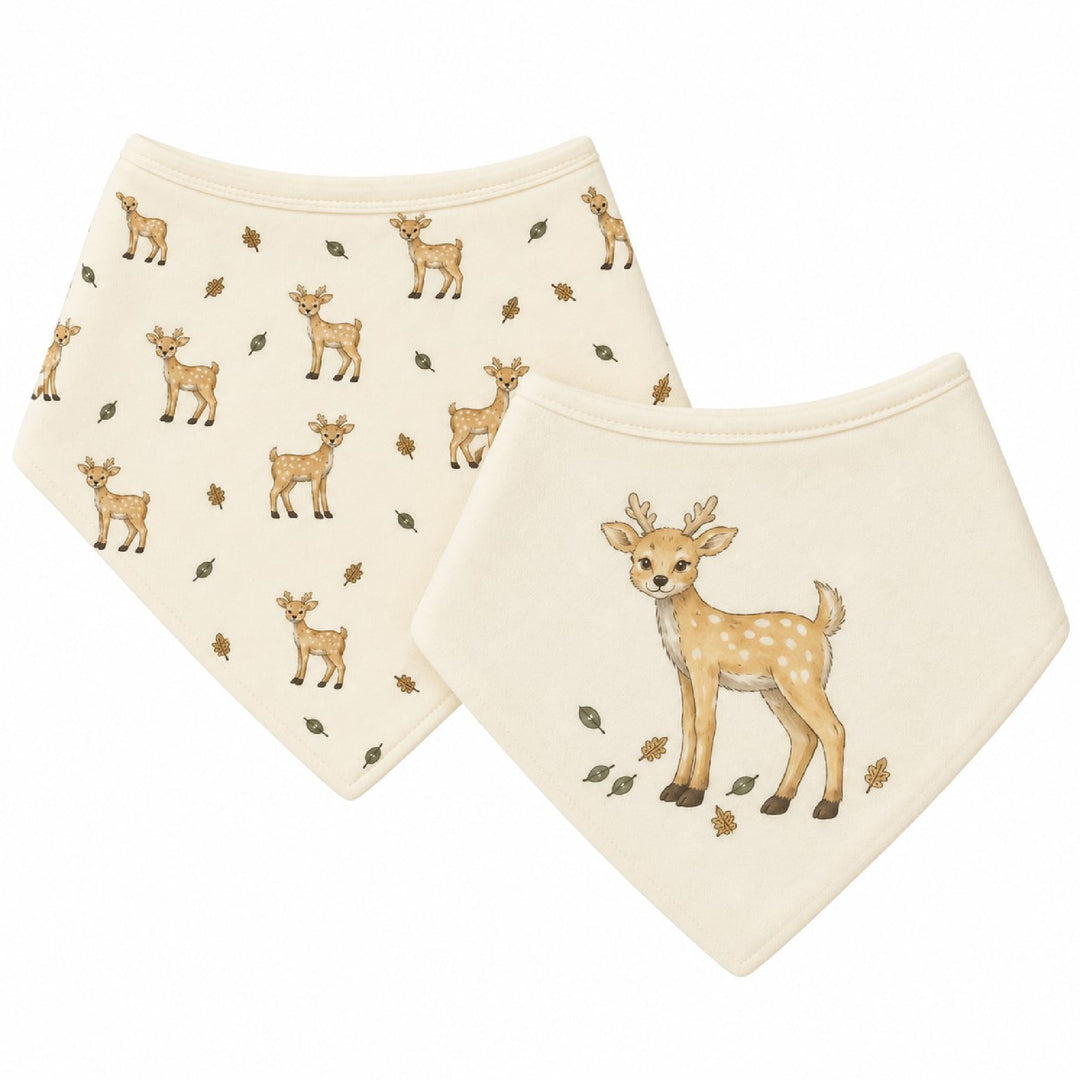 Organic Bandana Bib, 2-Pack in White Tail Deer.