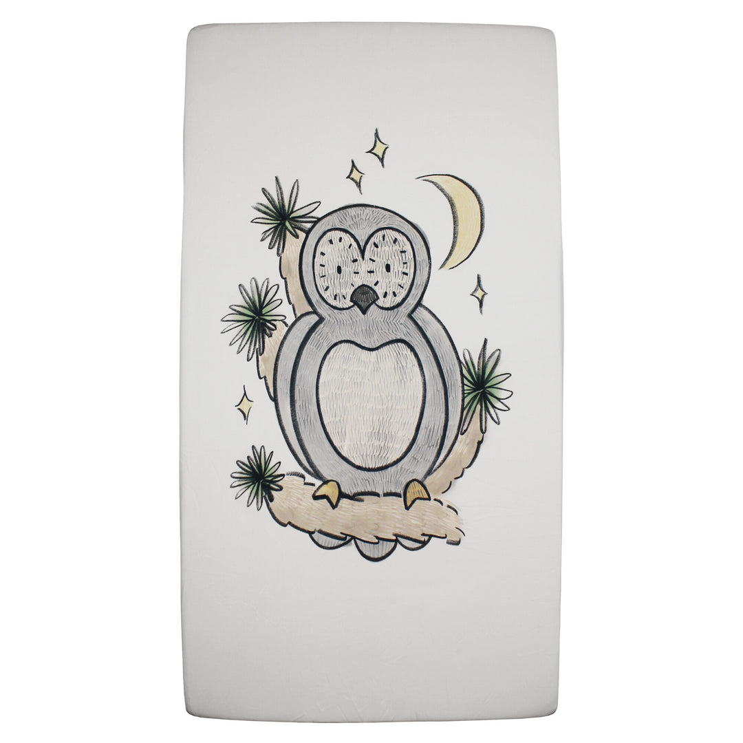 Organic Crib Sheets in Owl Hoo? Graphic.