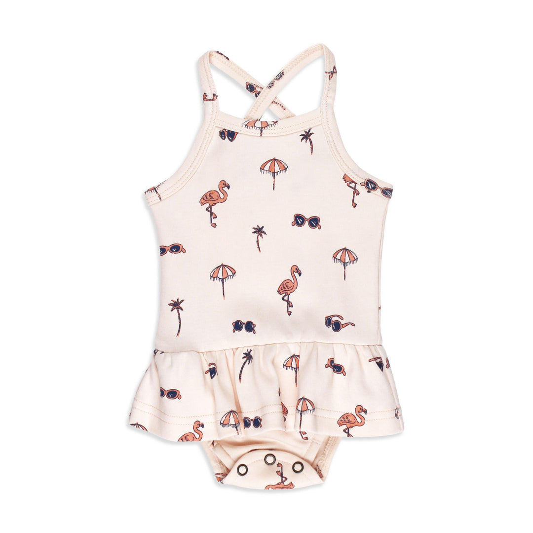 Skirted X-Back Bodysuit in Flamingo.