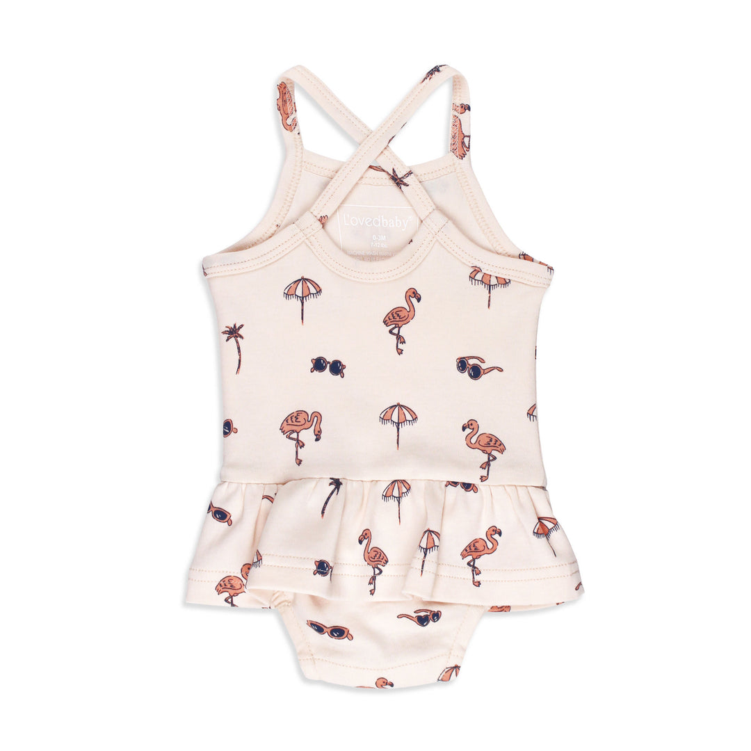 Back view of Skirted X-Back Bodysuit in Flamingo.