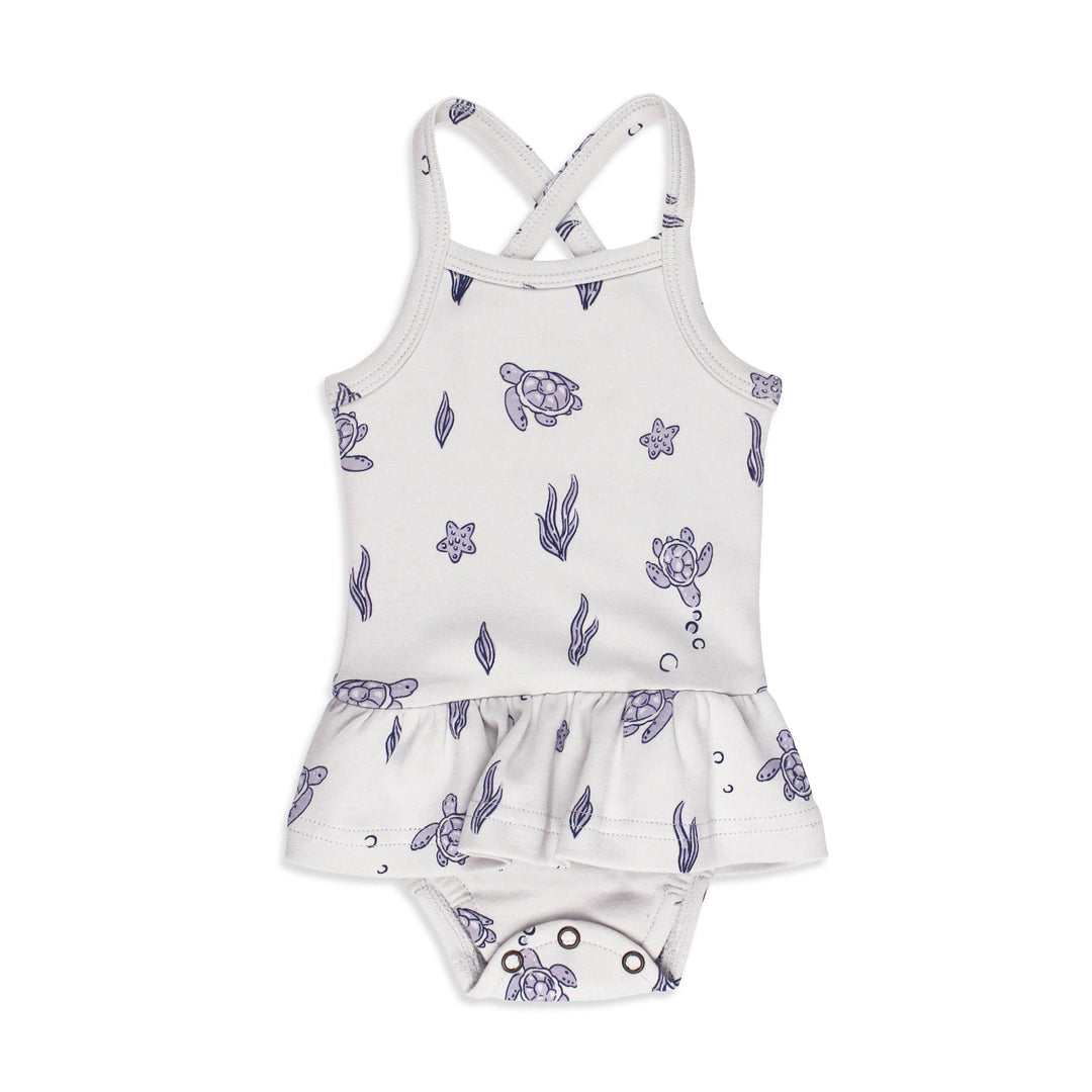 Skirted X-Back Bodysuit in Sea Turtle.