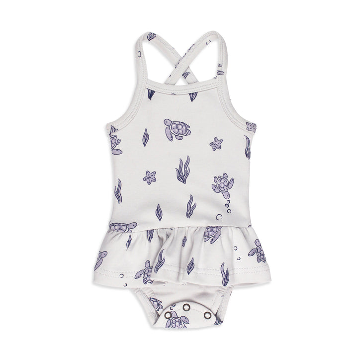 Skirted X-Back Bodysuit in Sea Turtle.