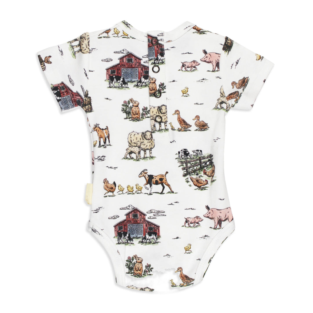 Organic Short-Sleeve Bodysuit in Farm Friends, Back