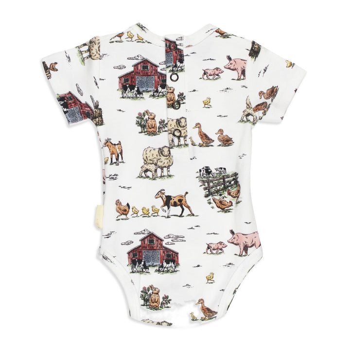 Organic Short-Sleeve Bodysuit in Farm Friends, Back