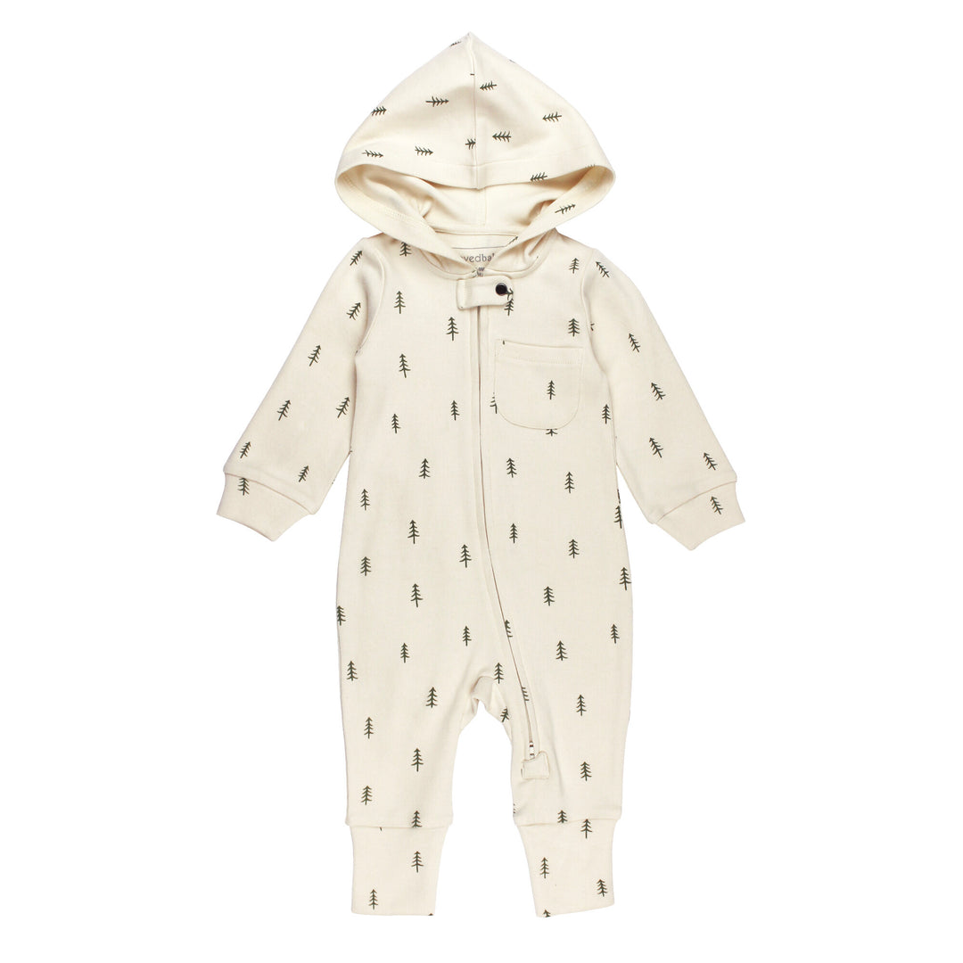 Organic Zipper Romper in Buttercream Tree.