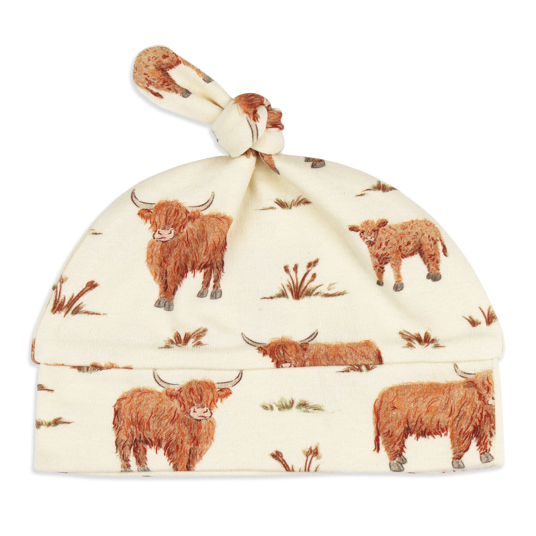 Organic Knotted Hat in Highland Cow.