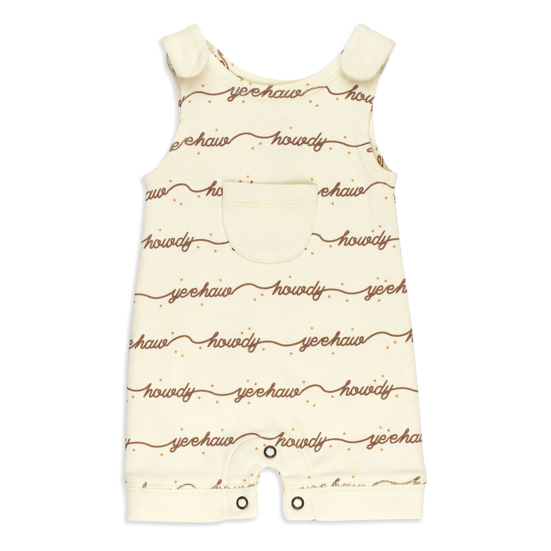 Organic Sleeveless Romper in Howdy.