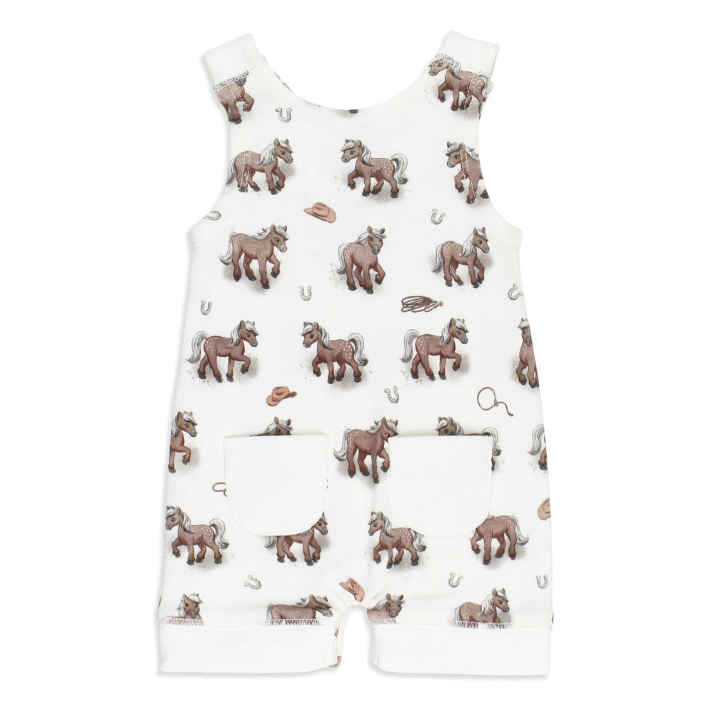Back view of Organic Sleeveless Romper in Little Lasso.