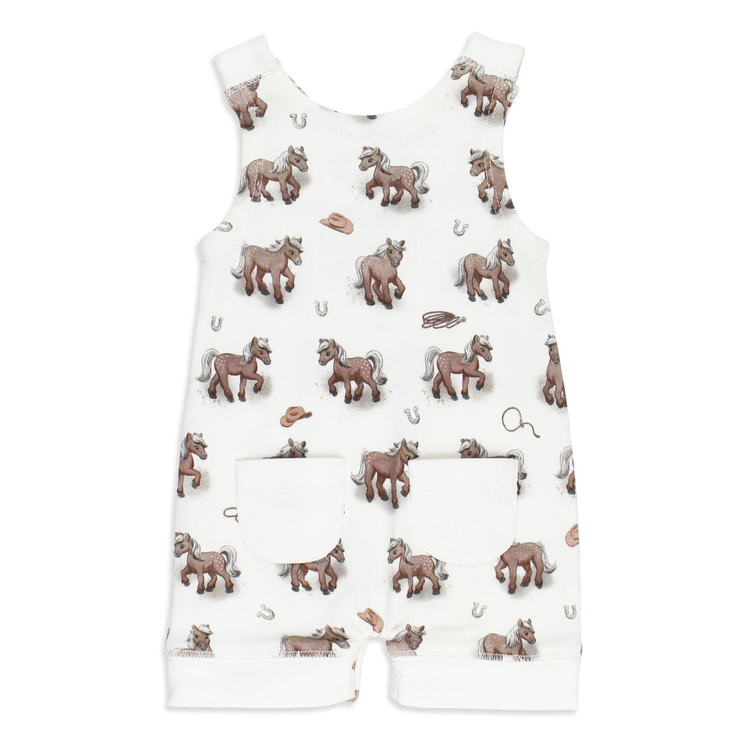 Back view of Organic Sleeveless Romper in Little Lasso.
