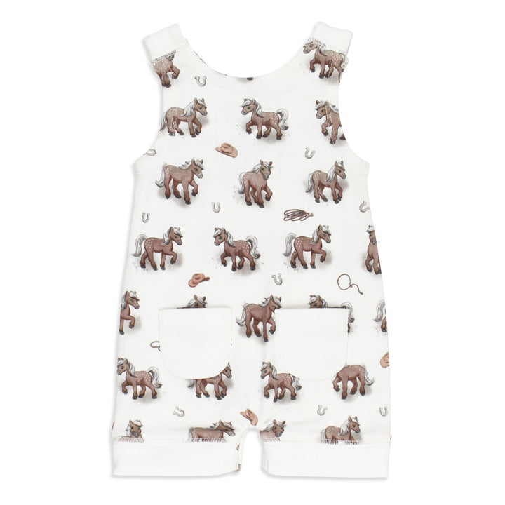 Back view of Organic Sleeveless Romper in Little Lasso.