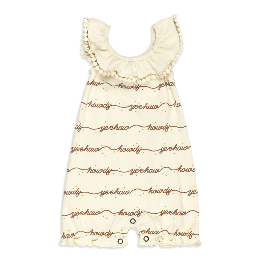 Organic Bubble Romper in Howdy.