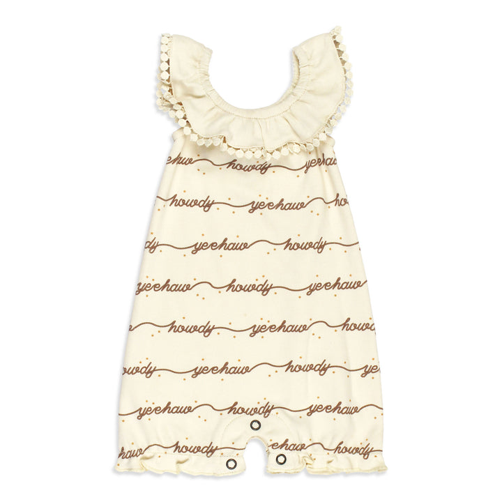 Organic Bubble Romper in Howdy.