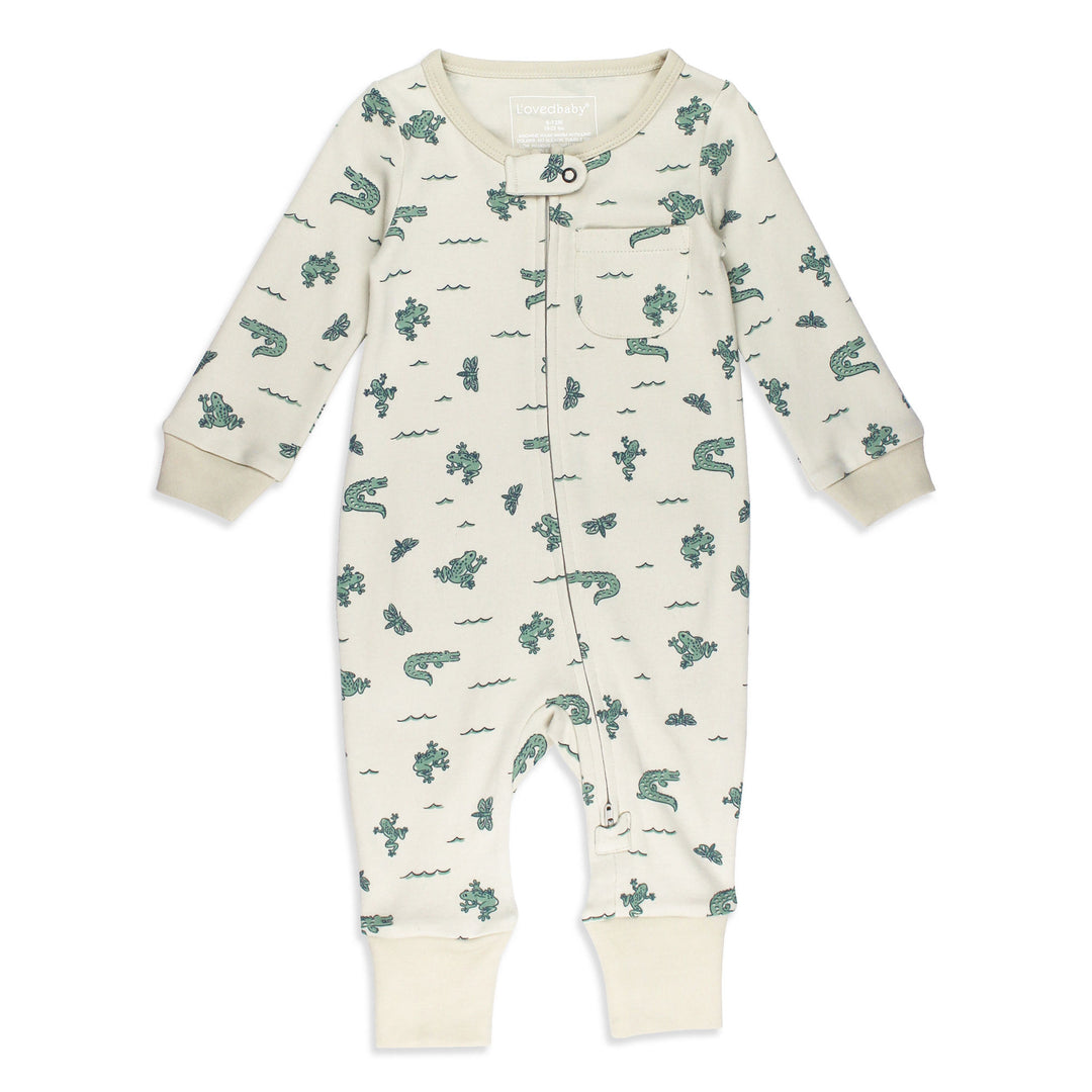 Organic Footless 2-Way Zipper Romper in Alligator.