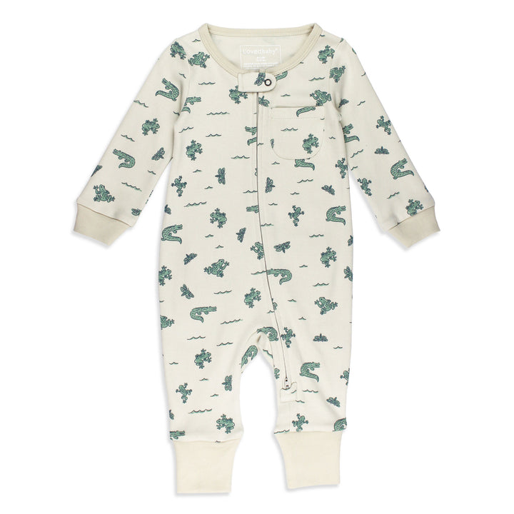Organic Footless 2-Way Zipper Romper in Alligator.