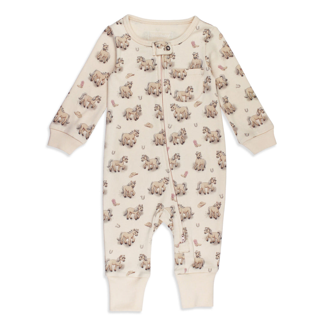 Organic Footless 2-Way Zipper Romper in Blush Boots.