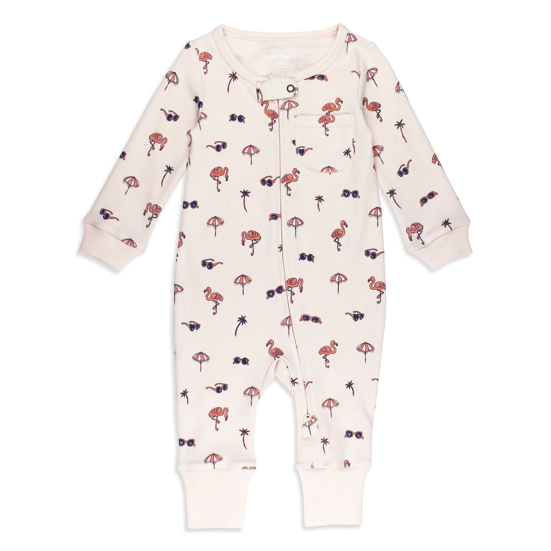 Organic Footless 2-Way Zipper Romper in Flamingo.