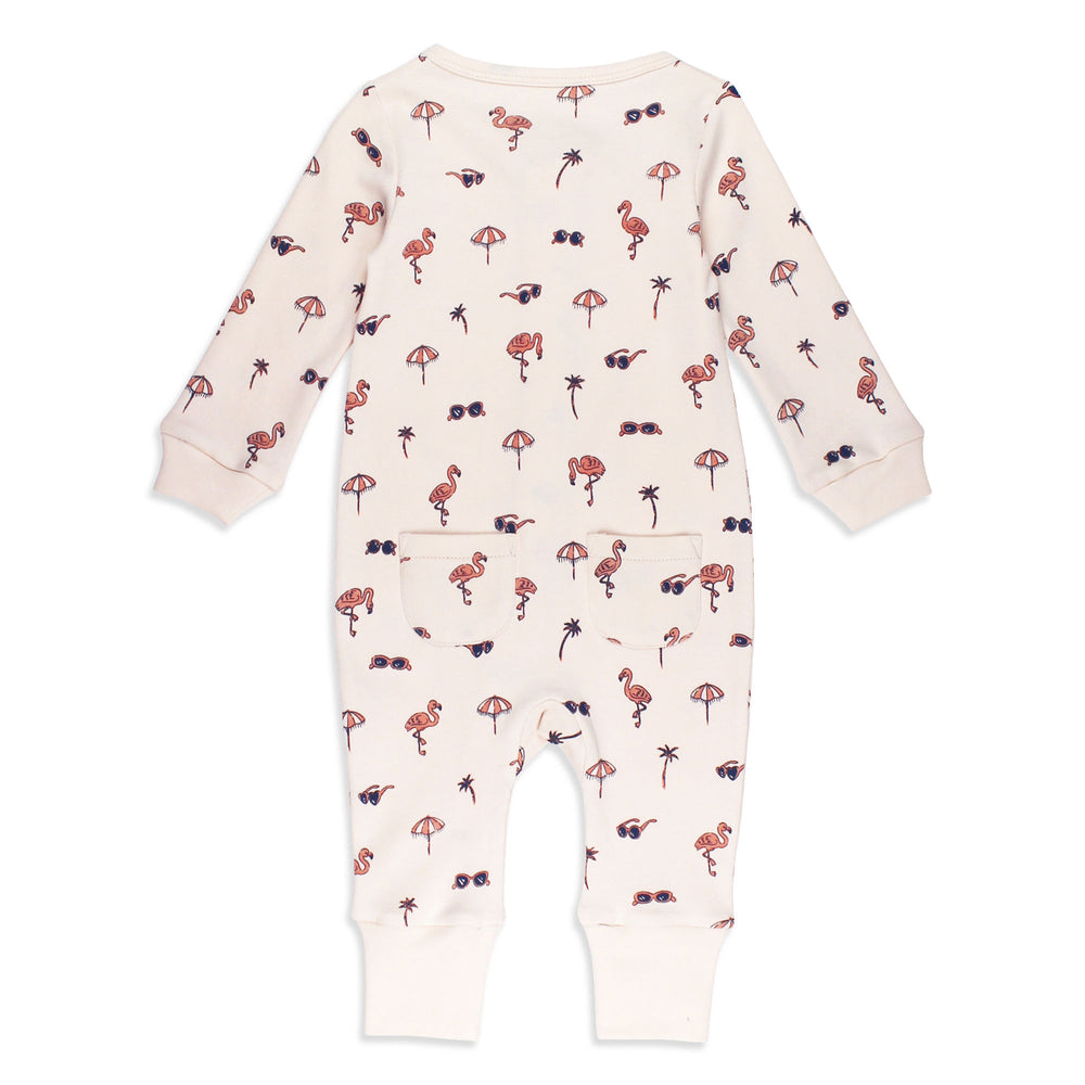Back view of Organic Footless 2-Way Zipper Romper in Flamingo.