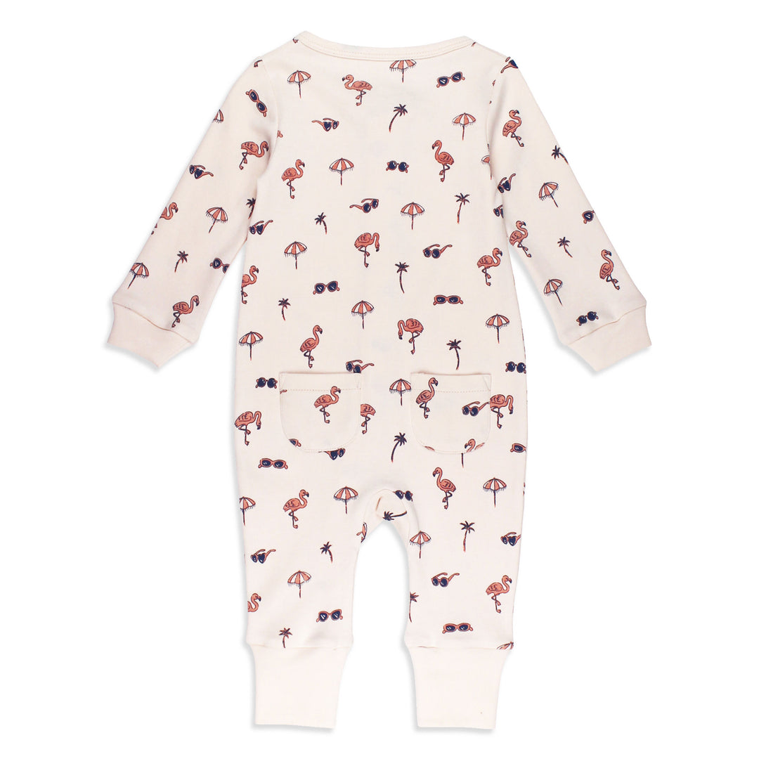 Back view of Organic Footless 2-Way Zipper Romper in Flamingo.