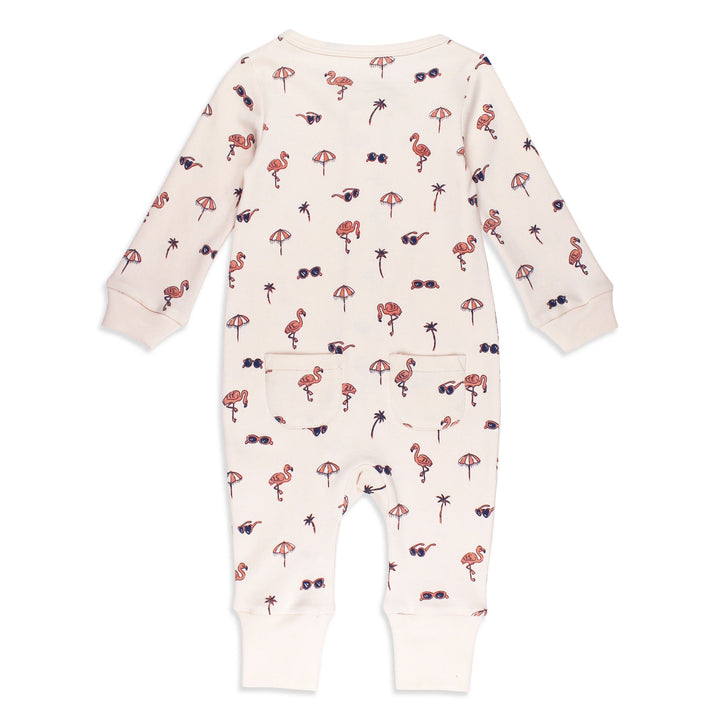 Back view of Organic Footless 2-Way Zipper Romper in Flamingo.