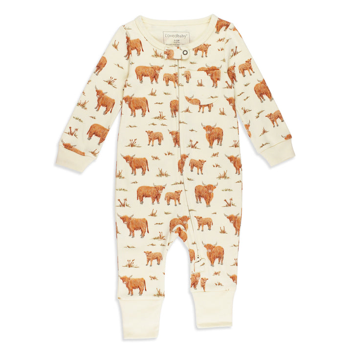 Organic Footless 2-Way Zipper Romper in Highland Cow.