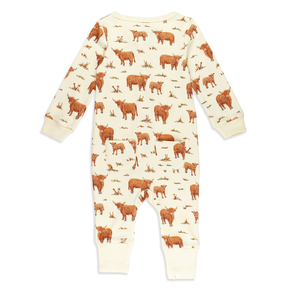 Organic Footless 2-Way Zipper Romper in Highland Cow - Back