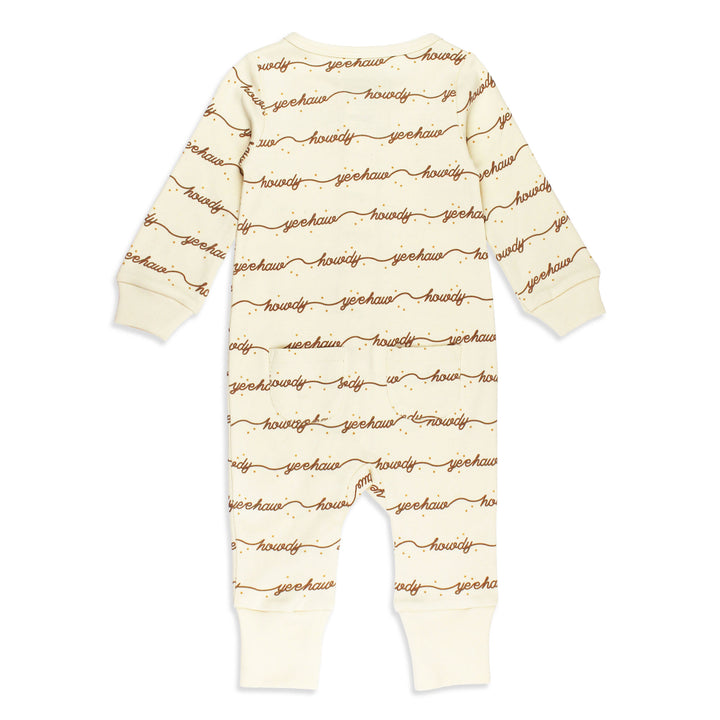 Back view of Organic Footless 2-Way Zipper Romper in Howdy.