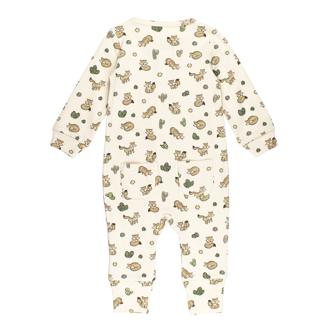 Back view of Organic Footless 2-Way Zipper Romper in Little Fox.