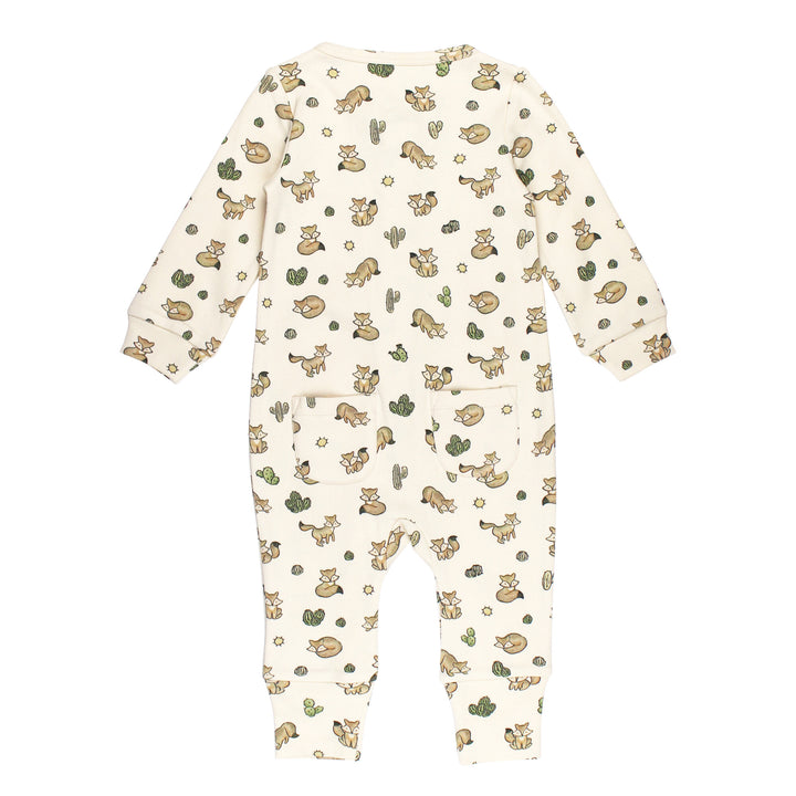 Back view of Organic Footless 2-Way Zipper Romper in Little Fox.