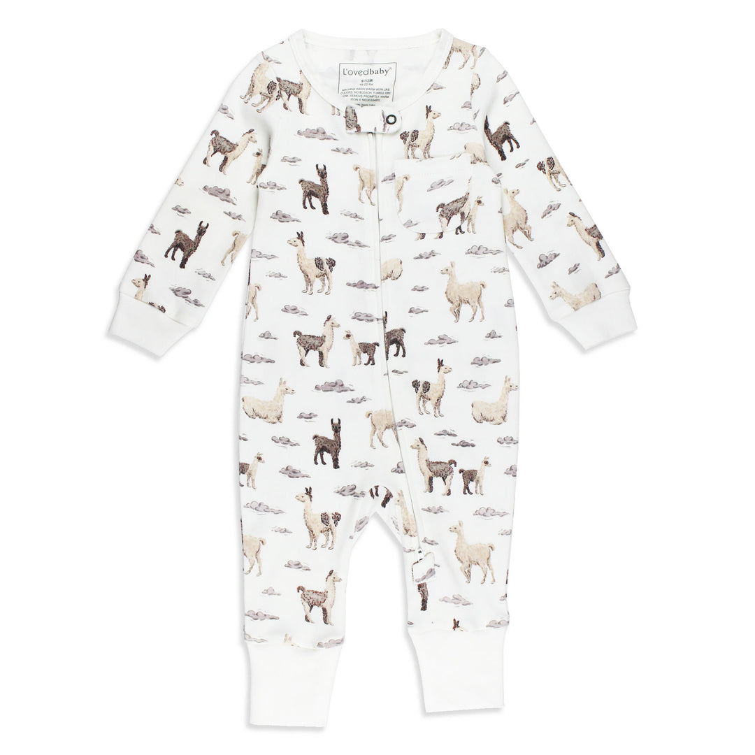 Organic Footless 2-Way Zipper Romper in Llama.