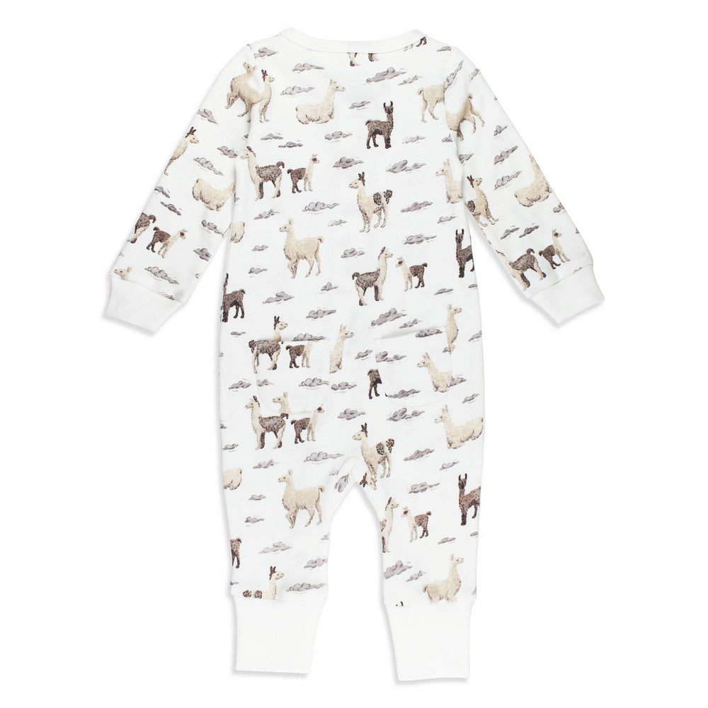 Organic Footless 2-Way Zipper Romper in Llama - Back