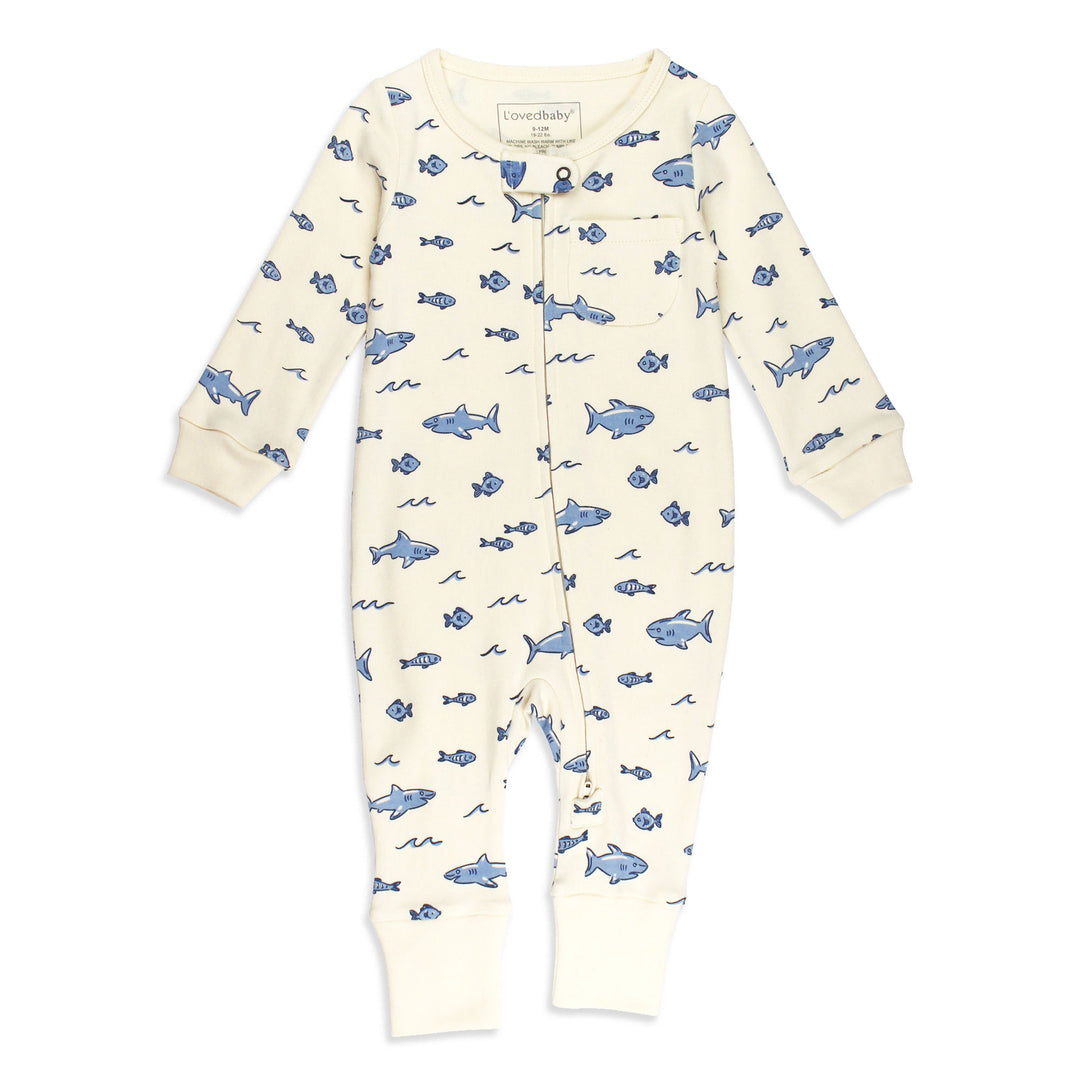 Organic Footless 2-Way Zipper Romper in Shark.