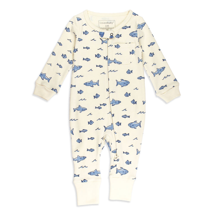 Organic Footless 2-Way Zipper Romper in Shark.