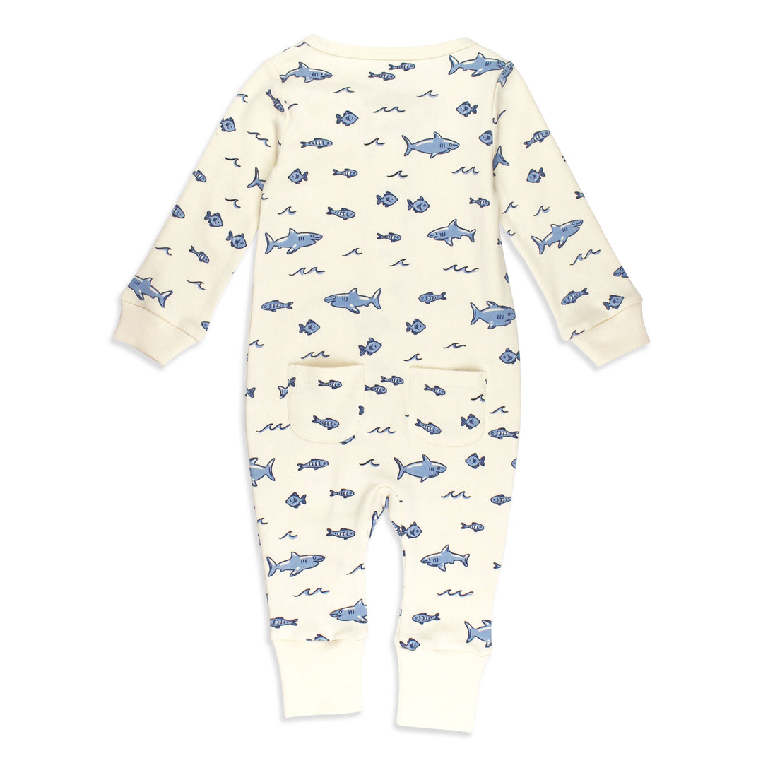 Back view of Organic Footless 2-Way Zipper Romper in Shark.