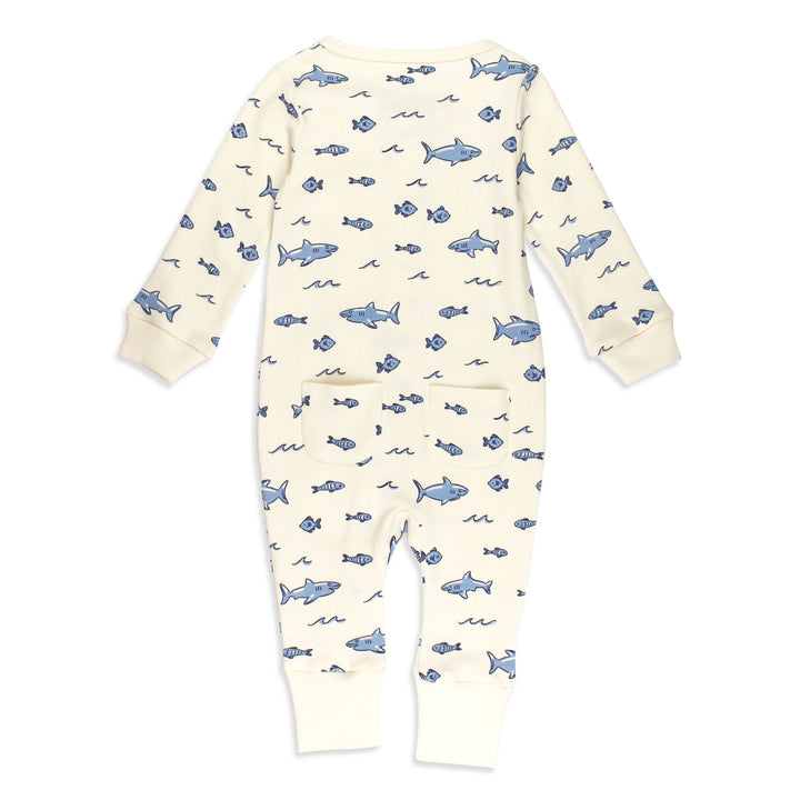 Back view of Organic Footless 2-Way Zipper Romper in Shark.